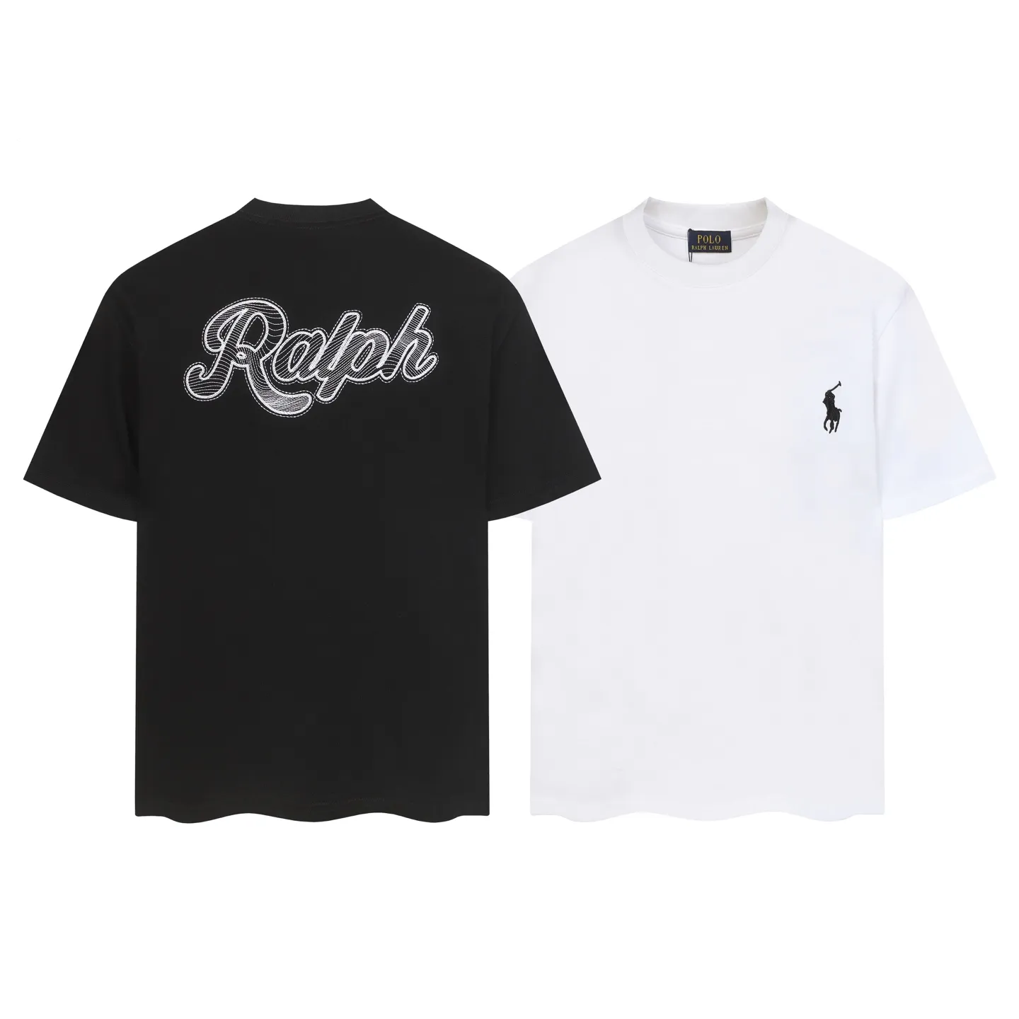 P140 💰 Actual pictures [High-end quality] Code: 8912# Color: Black White Size: S to XXL 2026ss New Ralph Lauren 320g customized fabric Round neck short sleeves Special embroidery Burnt patch Loose version for men and women